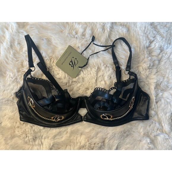 Honey Birdette CLAIRE🖤 Black & Gold Faux Leather Bra 32C - Picture 2 of 5